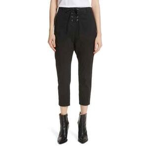 Nili Lotan Pants Black Avery Lace Up Fly High Rise Cropped Distressed Size 0